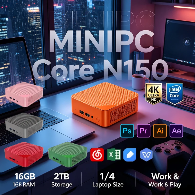 Pc Gaming Orange - Mini PC Arancione, Intel Celeron N150,